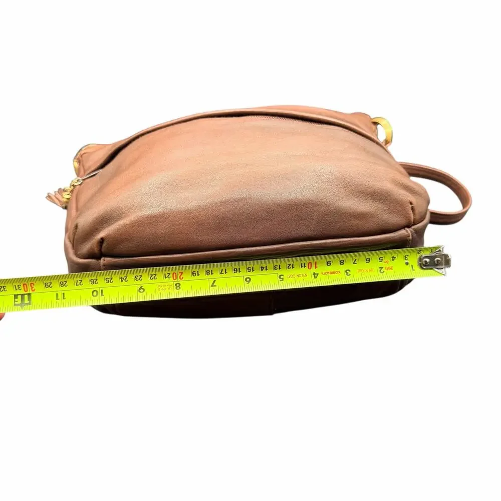 Lord & Taylor Brown Leather Shoulder Bag Slouchy Hobo Zip Tassel